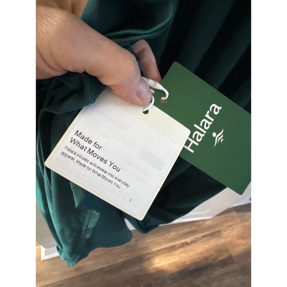 Halara long-sleeve, mock-neck, side-pocket, flare maxi casual dress green L NWT - Picture 9 of 12